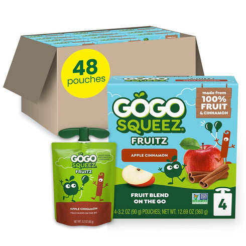 GoGo squeeZ No Sugar Added Applesauce and Fruit Puree, Apple Cinnamon, 3.2