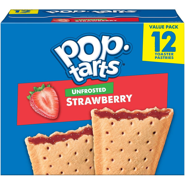Pop-Tarts Toaster Pastries, Breakfast Foods, Kids Snacks, Value Pack, Unfrosted Strawberry (12