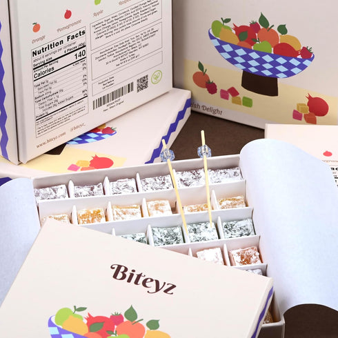 36 Biteyz Original Turkish Delight, Vegan Candy Gift Box - Assorted Gourmet Fruit Snacks with Lemon, Apple, Orange