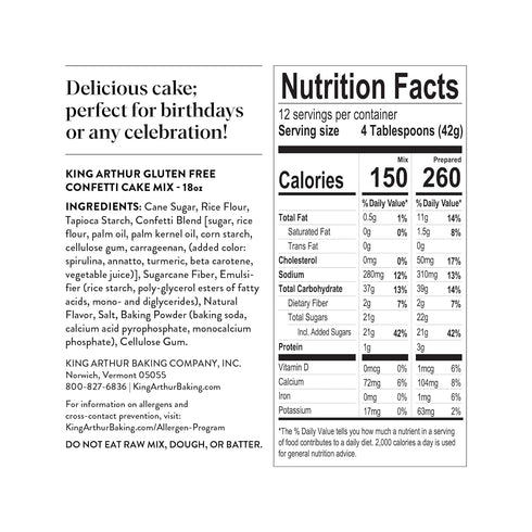 King Arthur Confetti Cake Mix, Gluten Free, 18 Ounce Box
