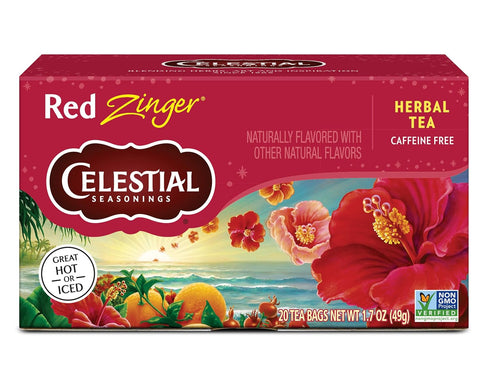Celestial Seasonings Hibiscus Tea, Red Zinger Herbal Tea, Caffeine Free, 20 Tea