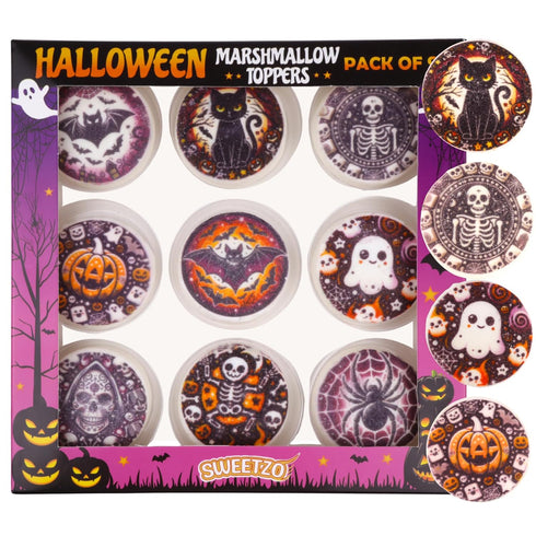 9 Count Halloween Marshmallow Toppers, Perfect Hot Cocoa Toppings or Dessert Decorating Candy, Assorted Festive