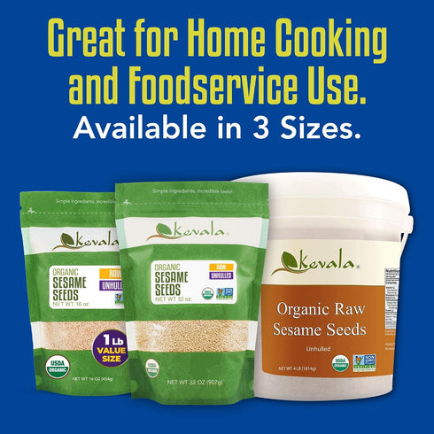 1 lb, 16 oz Kevala Organic Raw Sesame Seeds (Unhulled) - Gluten Free Seeds for Preparing Healthy Snacks, Ingredient