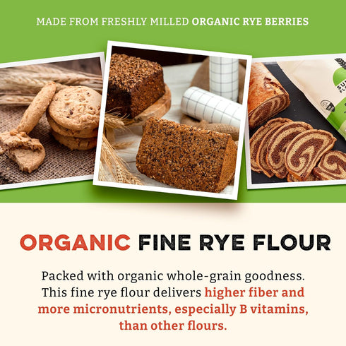2 LB Sunrise Flour Mill Organic Fine Rye Flour | | Rye Flour Organic | Whole Grain Bread Flour for Sourdough | No