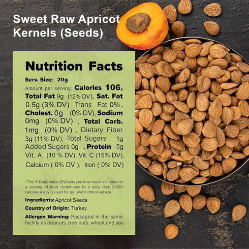 Packed (2 LB) NUTS U.S. - Sweet Raw Apricot Kernels (Seeds) | Unpasteurized and Non-GMO | No Sulphure | In Resealable