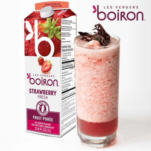 Les Vergers Boiron 1 (33.8 Oz) Strawberry Fruit Puree Drink Mix, All Natural, No Added Sugar, Non-GMO, No