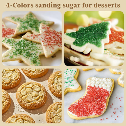 Wayin 6oz Christmas Edible Sanding Sugar Sprinkles, Coarse Sparkling Sugar with Red, Green, Gold, White, Perfect