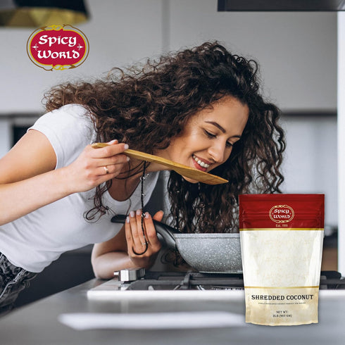 Spicy World 2 Pound Bulk Bag Shredded Coconut Powder - Unsweetened Finely Shredded for Baking, Smoothies & More!