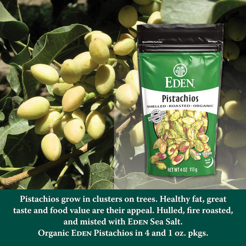 4 oz Eden Organic Pistachios, Shelled, Roasted, and Misted with Sea Salt, California Grown
