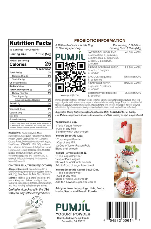 8 14 4 8oz Bag(16 3 Pumjil Coconut Yogurt Smoothie Mix with Billion Probiotic Live Cultures, Strains Balanced