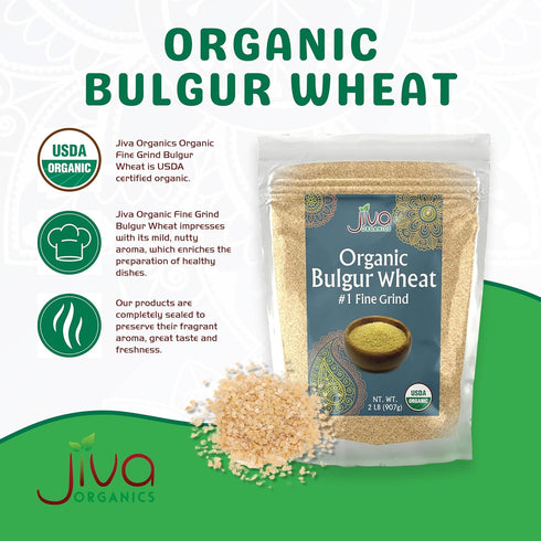 #1 2 LB 100% Organic Bulgur Wheat Fine - Non-GMO, Grown in USA, Natural Wheat Berries, Resealable Bag by Jiva Organics