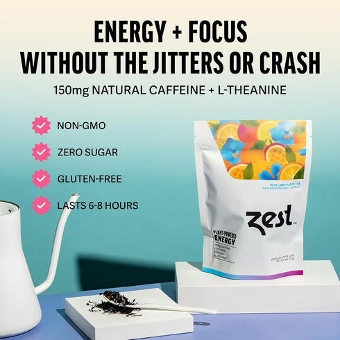 50 150mg Zest Energy Black Tea - Blue Lady Loose Leaf Blend - High Caffeine Passion Fruit - Caffeinated Coffee