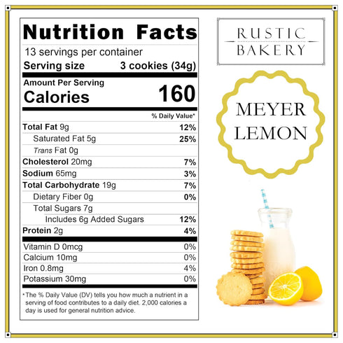 Pack 4-4 Oz Rustic Bakery Meyer Lemon Shortbread - Sweet & Tangy Handmade Shortbread Cookies with Meyer Lemons