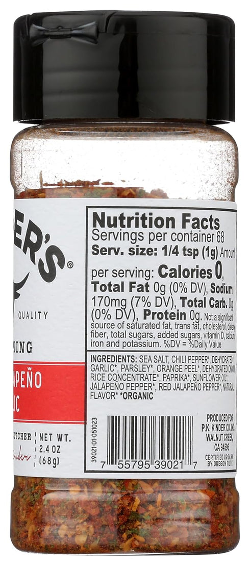 2.4 OZ KINDERS Organic Red Jalapeno & Garlic Seasoning