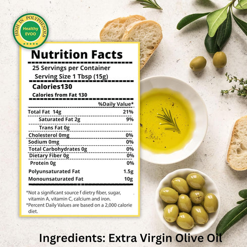 500mg/kg 12.7oz (375ml) M.G. Pappas Extra Virgin Olive Oil, High Polyphenol EVOO - Cold Pressed & Unfiltered Greek