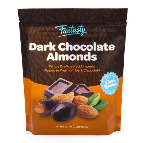 2 Pack Dark Chocolate Almonds - Pound Bulk - Whole Dry Roasted Dark Chocolate Covered Almonds - Candy for Office
