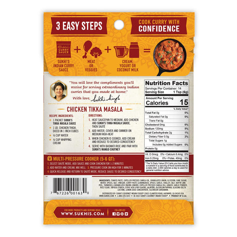3oz (Pack 6) 84 Sukhi's Indian Curry Paste - Chicken Tikka Masala Sauce of Servings - Gluten Free Food Indian Curry