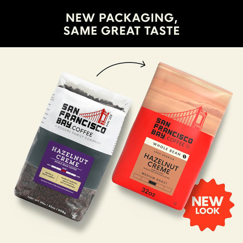 (2 lb San Francisco Bay Coffee - Flavored Medium Roast Whole Bean Coffee - Hazelnut Crme bag)