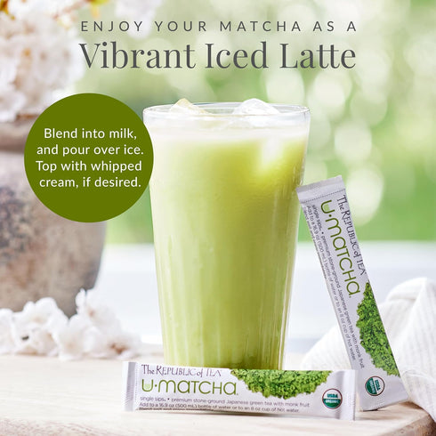 14 Packets The Republic of Tea Organic UMatcha Single Sips, Naturally Caffeinated Matcha Green Tea Powder