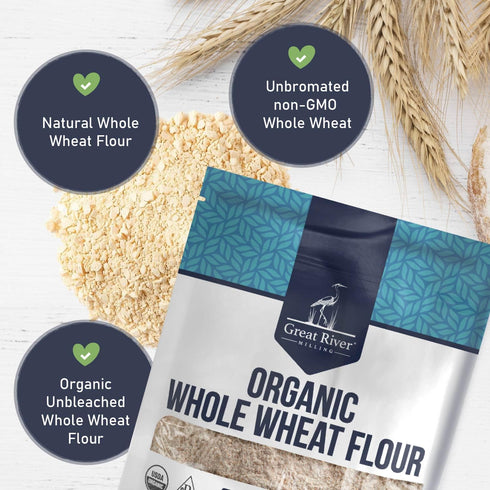 5 Lb Great River Milling Organic Whole Wheat Flour | Unbleached & Unbromated | High Protein & Fiber | Non-GMO, Kosher |