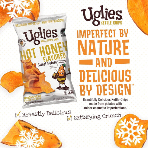 5.5 Oz. Pack 4 UGLIES Hot Honey Sweet Potato Kettle-Cooked Potato Chips, Gluten-Free Snacks, Kosher-Friendly, Non-GMO