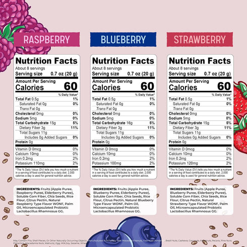 Pack 24 Pack 0.7oz, Nature's Garden Probiotic Fruichias Variety - x Probiotic Fruit Snack with Chia Seeds, Strawberry