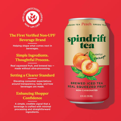 12 Oz Pack 12 49 Spindrift Brewed Iced Tea, Peach Green Tea, Made with Real Squeezed Fruit, No Carbonation, Fl Cans