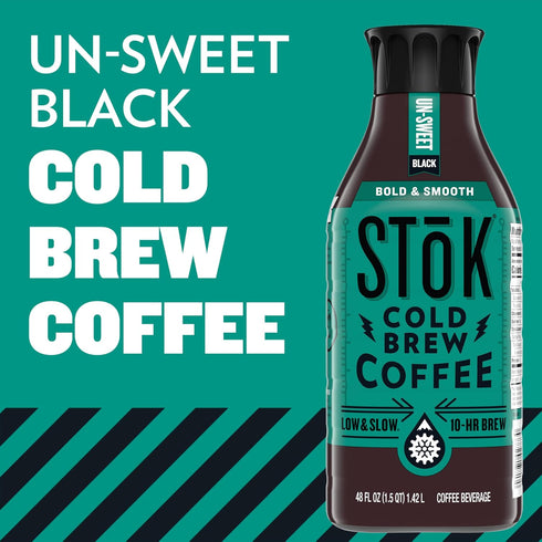 48 oz SToK Bold & Smooth Black Unsweetened Cold Brew Coffee, Ready to Drink Bottled Coffee, fl
