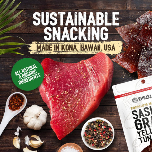 3's, 2 (Pack 3) Kaimana Ahi Tuna Jerky Garlic Pepper - Soft and Tasty - Premium Fish Jerky Made in the USA. High