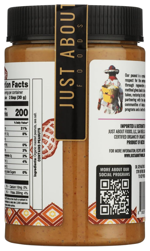 1 lb Just About Foods Organic & Keto Peanut Butter Crunchy Gluten-Free, No Sugar Added, Palm Oil Free Single
