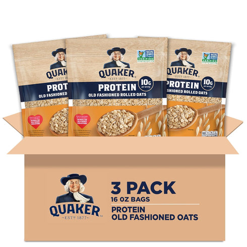 Quaker Protein Old Fashioned Rolled Oats, 10g Protein per Serving, Whole Grains,