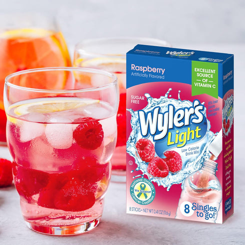8 96 Packets (Pack 12) Wyler's Light Singles To Go Powder, Water Drink Mix, Raspberry, per Box, total