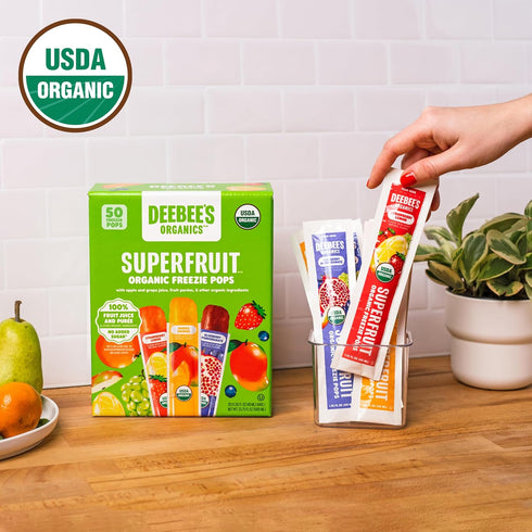 (Pack 50) DeeBee's Organics Classic SuperFruit Freezie Pops, No Added Sugars, No Artificial Flavors or Colors