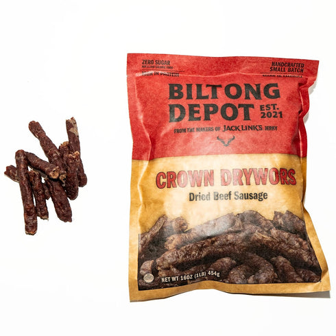 1lb (16oz) Biltong Depot Crown Drywors - | Air-Dried Beef Snack Sticks | High Protein | Paleo and Keto Friendly | Zero
