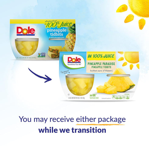 Dole Fruit Bowls Pineapple Tidbits in 100% Juice Snacks, 4oz 24 Total Cups, Gluten & Dairy Free, Bulk Lunch Snacks for Kids & Adults