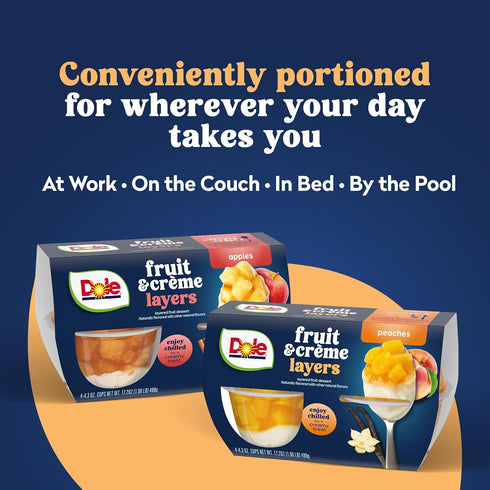 4.3oz 24 Dole Fruit Bowls Low Fat Peaches & Creme Parfait Snacks, Total Cups, Gluten & Dairy Free, Bulk Lunch Snacks