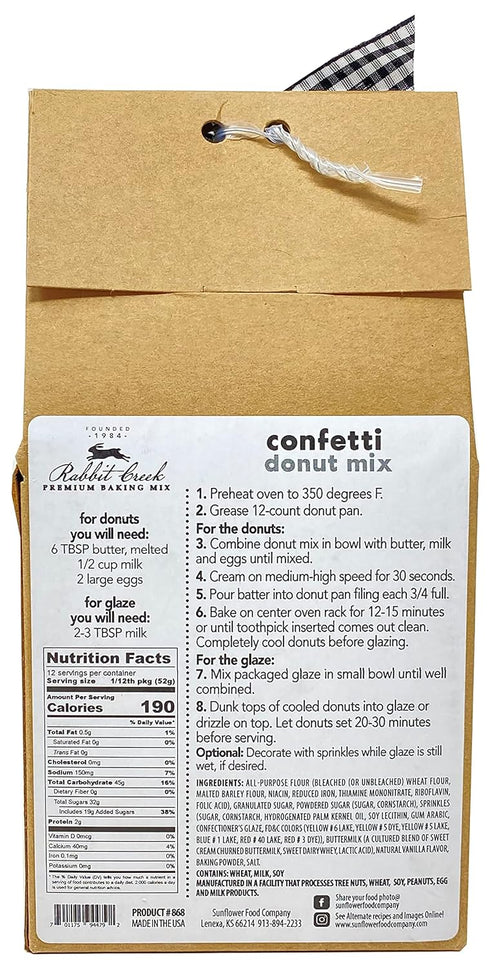 Rabbit Creek Confetti Donuts Mix – With Frosting Glaze Included – Baked Donuts, Not Fried – Donut Baking Mix