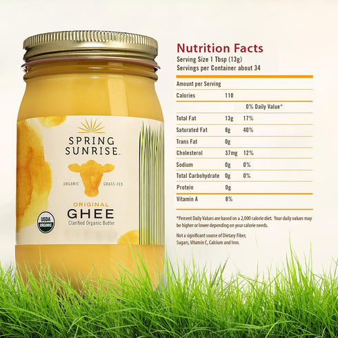 8 oz Spring Sunrise Grass Fed Organic Ghee - USDA Certified Clarified Butter - Keto & Paleo Friendly, Non-GMO, Gluten