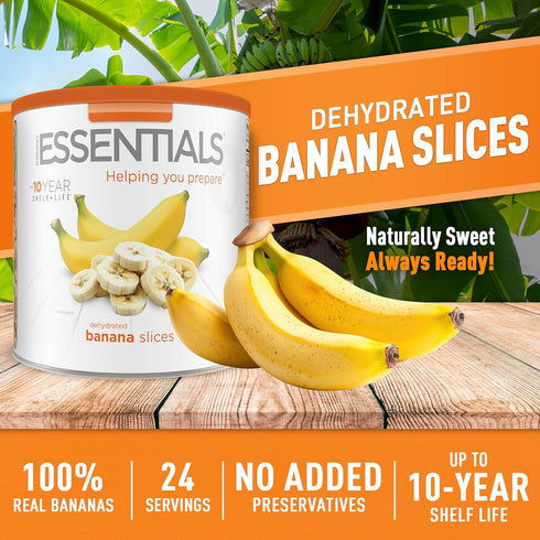 10-Year 24 Emergency Essentials, Dehydrated Banana Slices, Emergency Food Supplies, Shelf Life, Servings