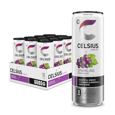 CELSIUS Sparkling Grape Rush, Sugar Free Energy Drink, 12 Fl Oz (Pack