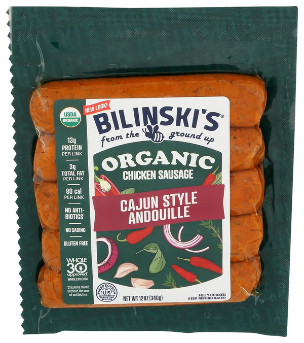 Bilinski, Organic Spicy Cajun Chicken Sausage, 12 Ounce