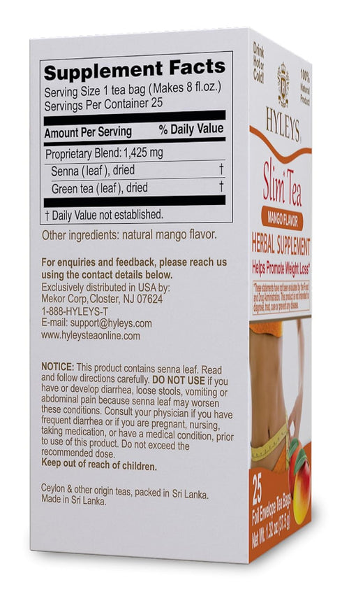 25 (6 Pack) Hyleys Slim Tea Pineapple Flavor - Weight Loss Herbal Supplement Cleanse and Detox - Tea Bags