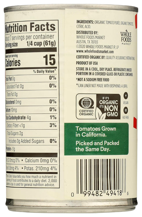 365 15 (Pack 4) by Whole Foods Market, Tomatoes Crushed No Salt Added Organic, Ounce