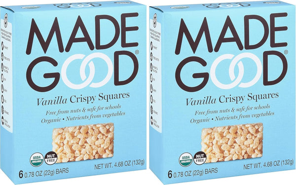 MadeGood Vanilla Crispy Squares, 6 Healthy Snacks, 0.78oz - Pack of 2