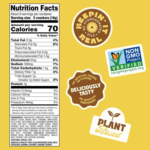 5 (Pack 6) Back to Nature - Stoneground Wheat Crackers - Rosemary & Olive Oil - Real Ingredients like Whole Grain