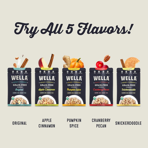 Packets, Pack (5 Count, 1.6 oz. Packets) Wella Cereal Oatmeal Alternative, Gluten-Free Breakfast Hot Cereal, Grain-Free