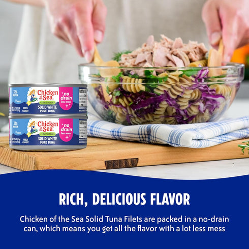 Albacore, 4 oz 24-Count 100% Chicken of the Sea Wild Caught Low Sodium Solid White Pure No Drain, Cans, High Protein