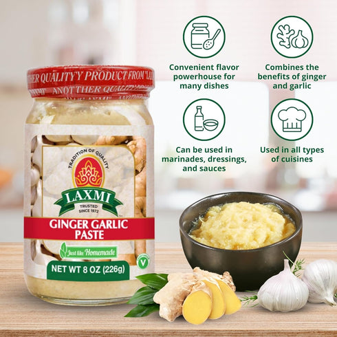 8 oz Laxmi Ginger Garlic Paste, | Ginger and Garlic Paste in a Jar | Garlic and Ginger Paste for Cooking | A pure fresh