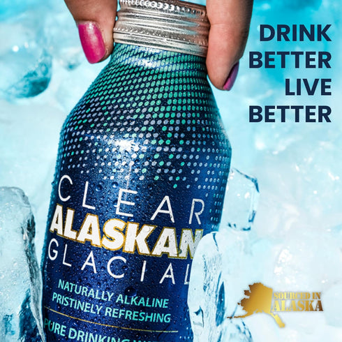 16 Oz (473 ml) Pack 12 Clear Alaskan Fresh Glacier Water, Naturally Alkaline - Bottled in Aluminum with No Plastic | Fl