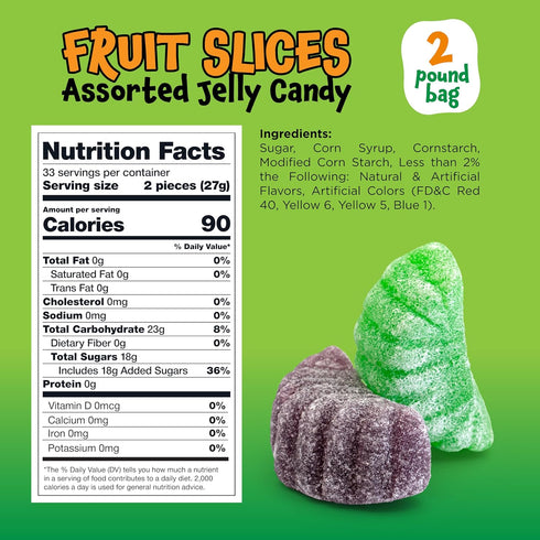 2 Pack (65 Count) Fruit Slices - Pound Bulk - Assorted Fruit Jelly Candy - Unwrapped Wedges - Old Fashioned Jelly Candy